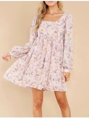 Blu Pepper Pastel Pink Floral Smocked Midi Dress